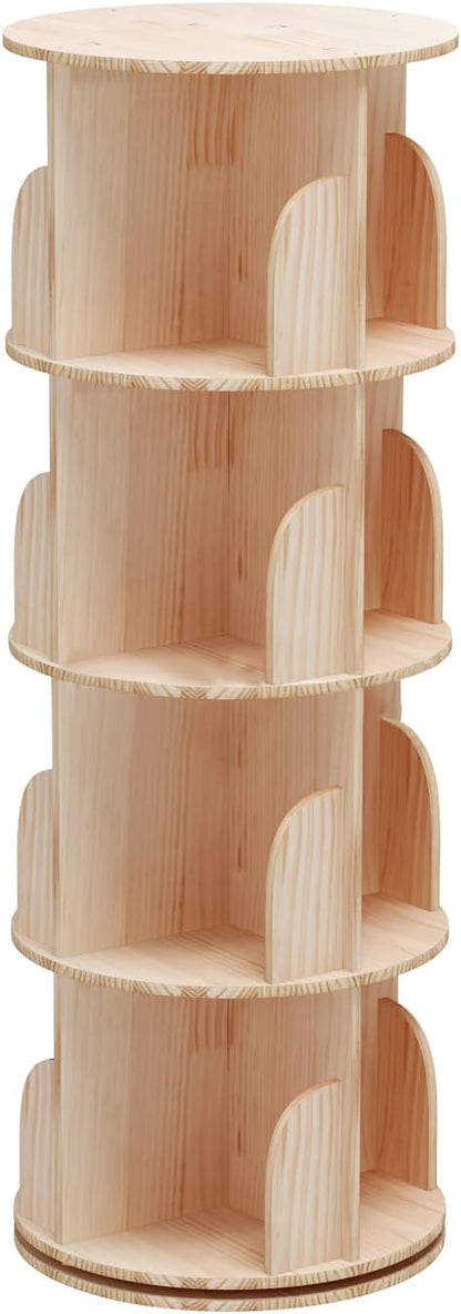 Bear Qiaqia 4 Tier Rotating Bookshelf, 360° Wooden Spinning Bookcase | Spinning by BearQiaqia