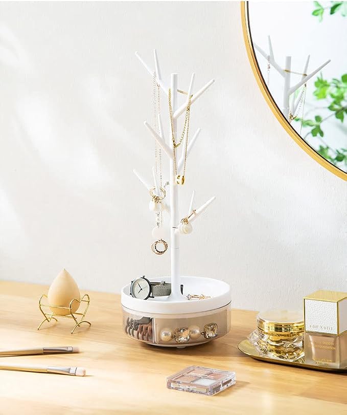 Branch Jewelry Rack With Rotatable Base and Storage Box Tree Tower Rack Hanging - Image 4