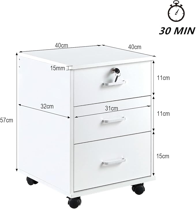 File Cabinet with Lock 3 Drawer Mobile Filing Cabinet with 360° Swivel Wheels - Image 2