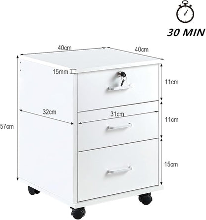 File Cabinet with Lock 3 Drawer Mobile Filing Cabinet with 360° Swivel Wheels - Image 2