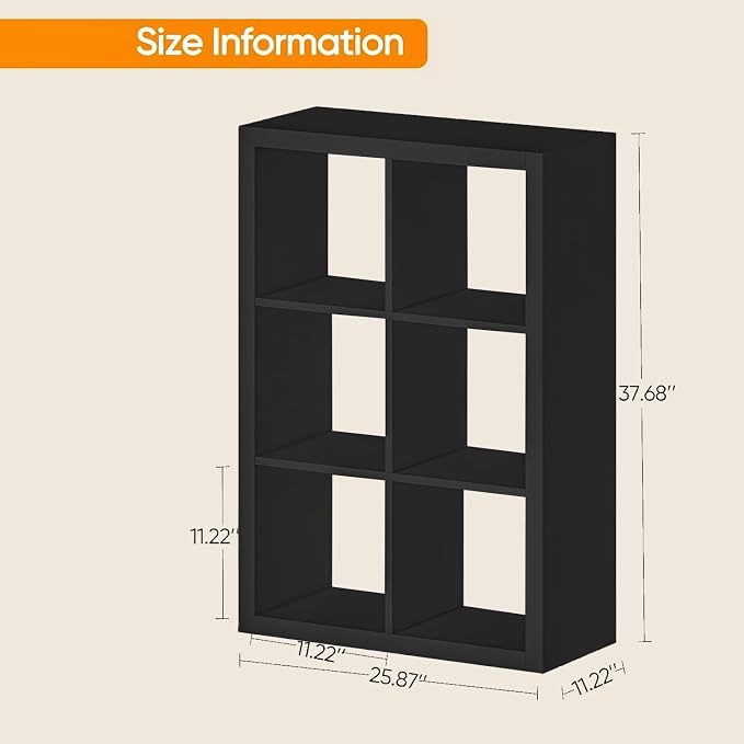 furtble Bookshelf with Storage Bins, 6 Cube Storage Organizer, Modern Wood - Image 3