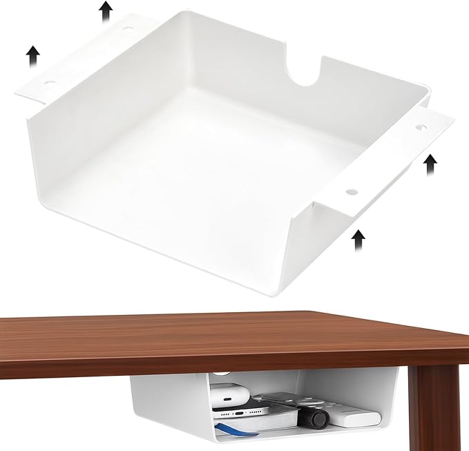 2 Pack Under Desk Hanging Shelf Drawer Organizer, Attachable Plastic Hidden by Unknown