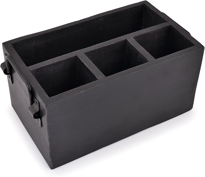 EDHAS Mango Wood 4 Compartment Flatware Caddy, Cutlery Utensil Holder - Image 2
