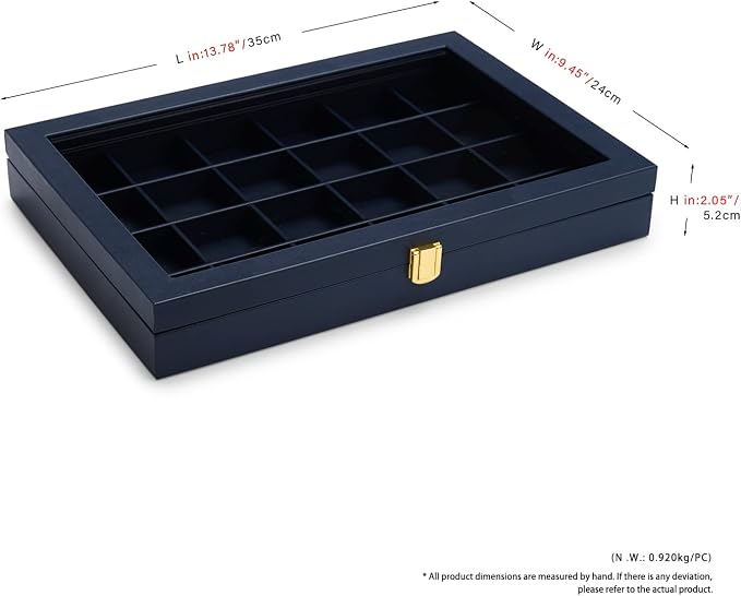 Oirlv Premium Blue Leather 24 Grid Jewelry Tray - Image 8
