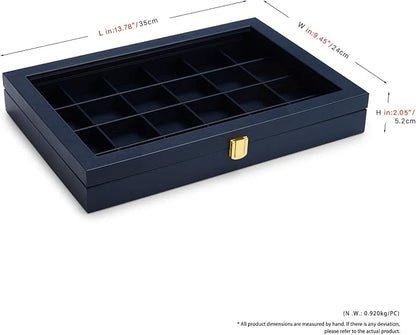 Oirlv Premium Blue Leather 24 Grid Jewelry Tray - Image 8