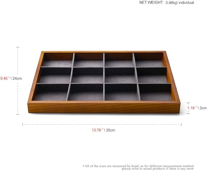 Oirlv 12 Grids Wood Jewelry Organizer Tray Stackable Jewelry Drawer Tray - Image 9