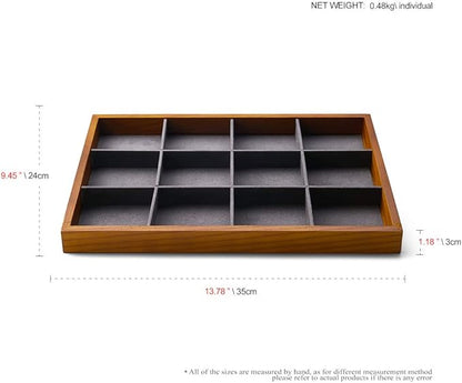 Oirlv 12 Grids Wood Jewelry Organizer Tray Stackable Jewelry Drawer Tray - Image 9