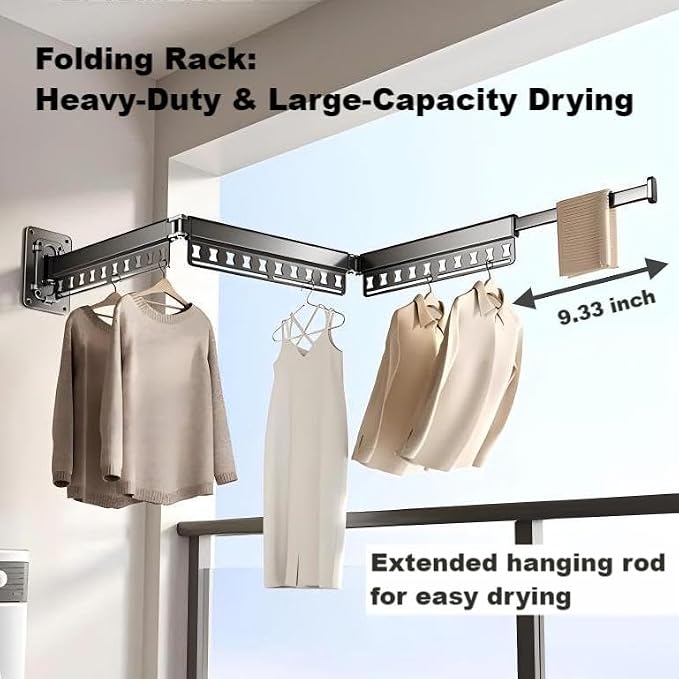 Clothes Drying Rack Wall-Mounted, 3-Fold Retractable Clothes Hanger - Image 5