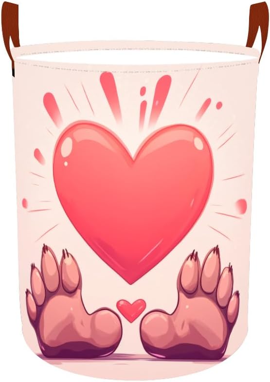 Laundry Baskets 15.7x19.7 Inch Large Paw Print Heart Design Collapsible Laundry by Wdesyadms
