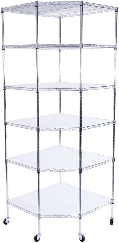 6 Tiers Polygonal Corner Shelf, Metal Storage Standing Rack w/Wheels, Wire by WEIGLOBAL