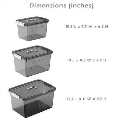 Plastic Storage Bins with Lids, 3 Pack Mixed Sizes Clear Black Stackable - Image 2