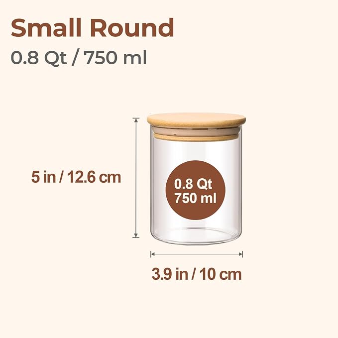 ComSaf 0.8 Qt Glass Food Storage Jars Set of 6, Pantry Organization Jar - Image 2