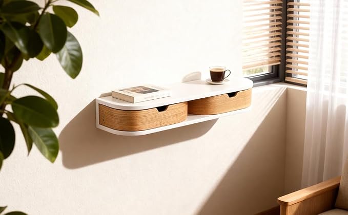 Floating Nightstand, 21 Inch Wall Mounted Bedside Shelf, Handmade Bedroom by Unknown