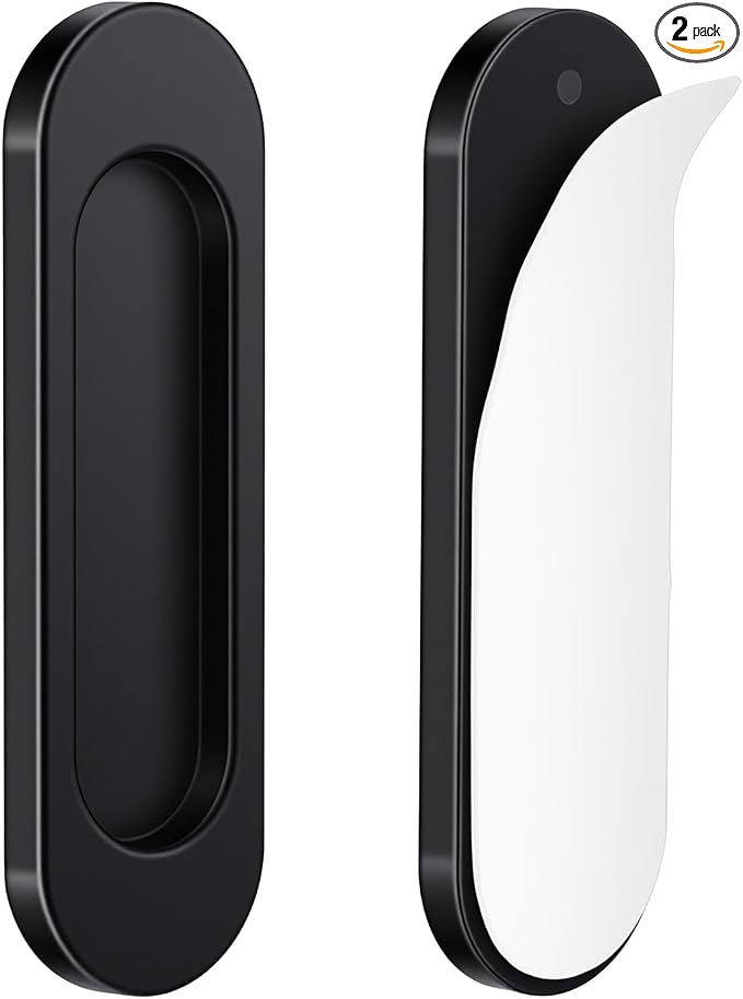 2 Pcs Self Stick Sliding Door Handles 4 '' Black Aluminum Alloy Adhesive Flat by Unknown