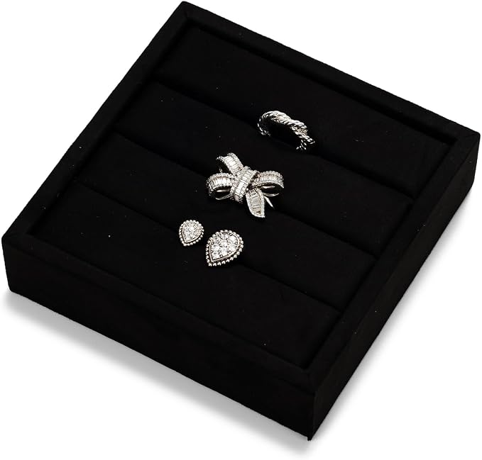 Oirlv 3 Slots Velvet Small Ring Organizer Earrings Trays Showcase Display - Image 6