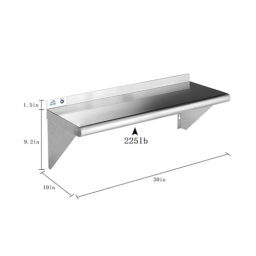 ROCKPOINT Stainless Steel Shelf 10 x 30 Inches 225lb, NSF Metal Commercial - Image 2