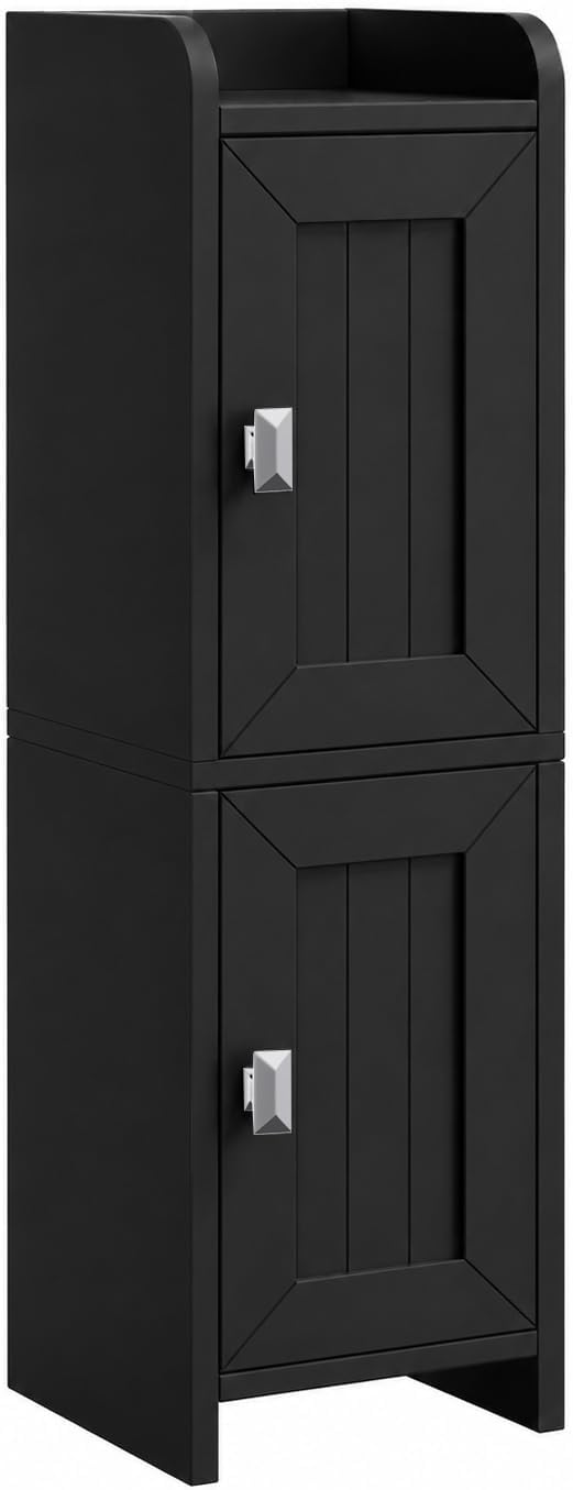 Akxomel Small Bathroom Cabinet Narrow Toilet Paper Organizer Black | 7.9''D x - Image 9