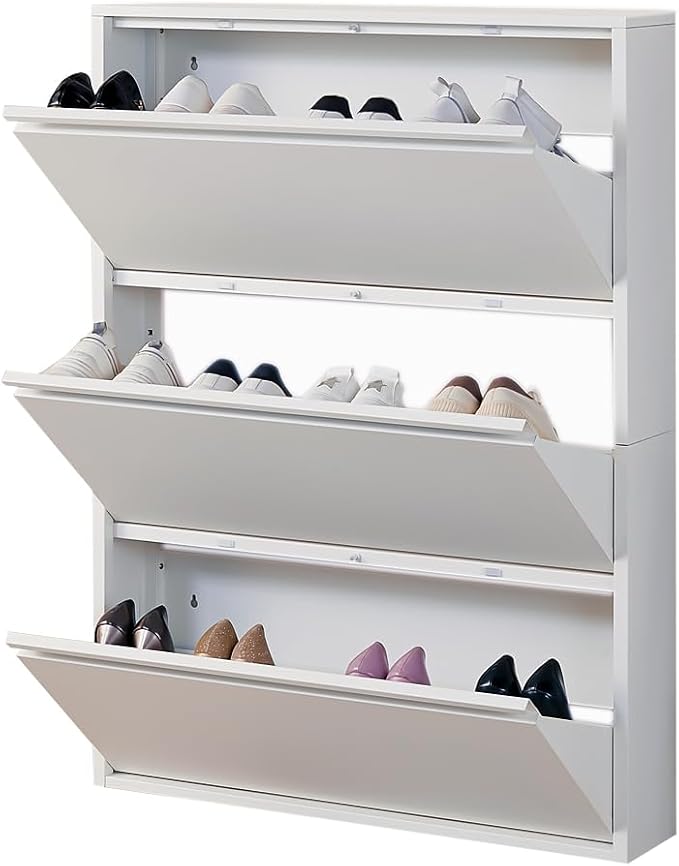 Shoe Storage Cabinet with 3 Flip Drawers, Hidden Slim Narrow Shoe Rack Cabinet by iCHENGGD