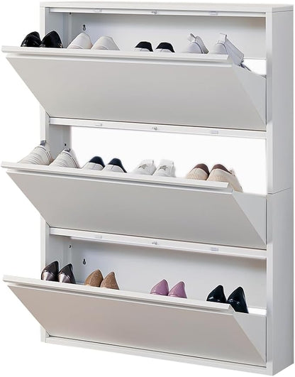 Shoe Storage Cabinet with 3 Flip Drawers, Hidden Slim Narrow Shoe Rack Cabinet by iCHENGGD