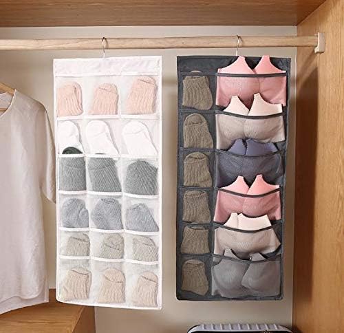 Closet Hanging Organizer with Mesh Pockets & Rotating Metal Hanger, Dual Sided - Image 2