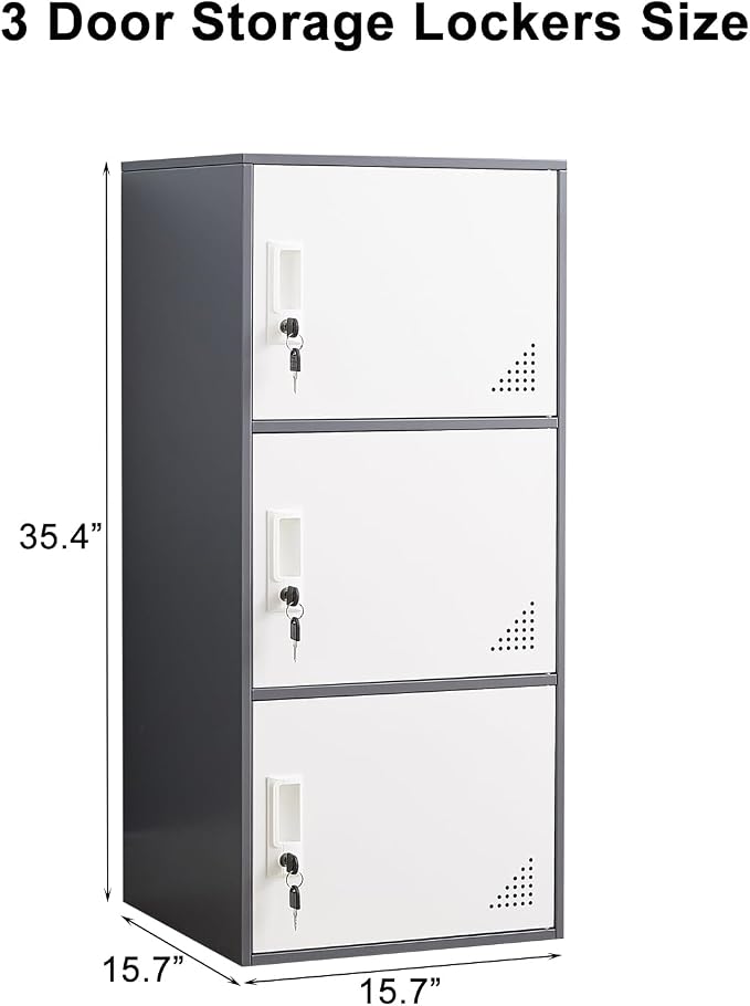 3 Door Metal Locker Steel Storage Cabinet, Office Storage Lockers - Image 3