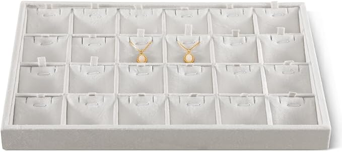 Velvet Necklace Display Tray, Stackable 24 Grid Insert Pendant Necklaces by Dansmiy