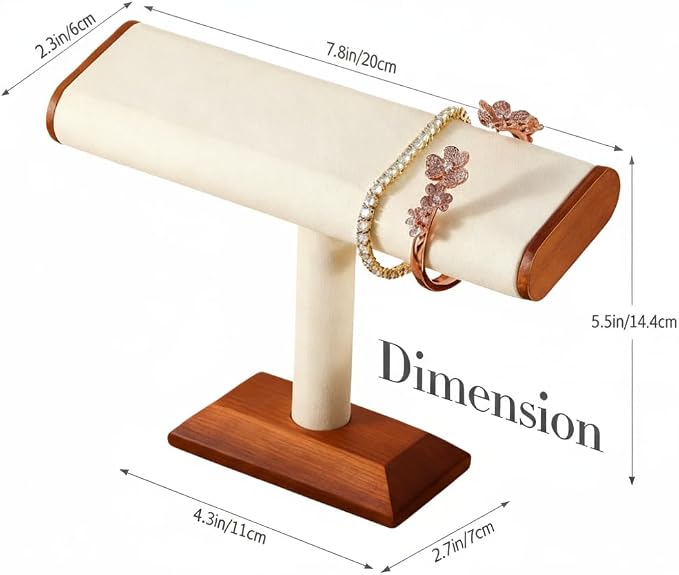Solid Wood T-bar Watch Display Stand Bracelet Holder Jewelry Tower Organizer - Image 6