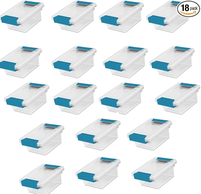 Sterilite 18-Pack Clip Box, Stackable Clear Plastic Bins by Sterilite