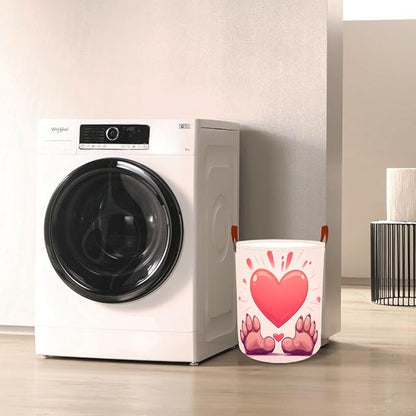 Laundry Baskets 15.7x19.7 Inch Large Paw Print Heart Design Collapsible Laundry - Image 7