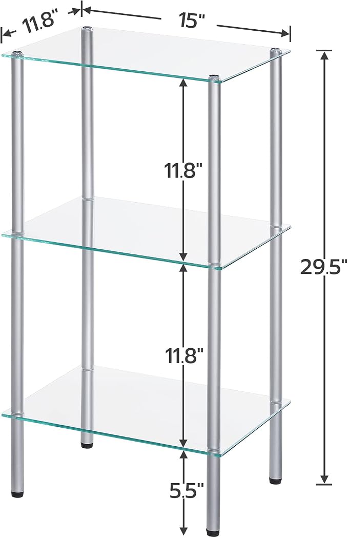 HOOBRO Glass Shelf, 3 Tier Bathroom Standing Shelf Unit, Tempered Glass - Image 3