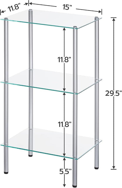 HOOBRO Glass Shelf, 3 Tier Bathroom Standing Shelf Unit, Tempered Glass - Image 3