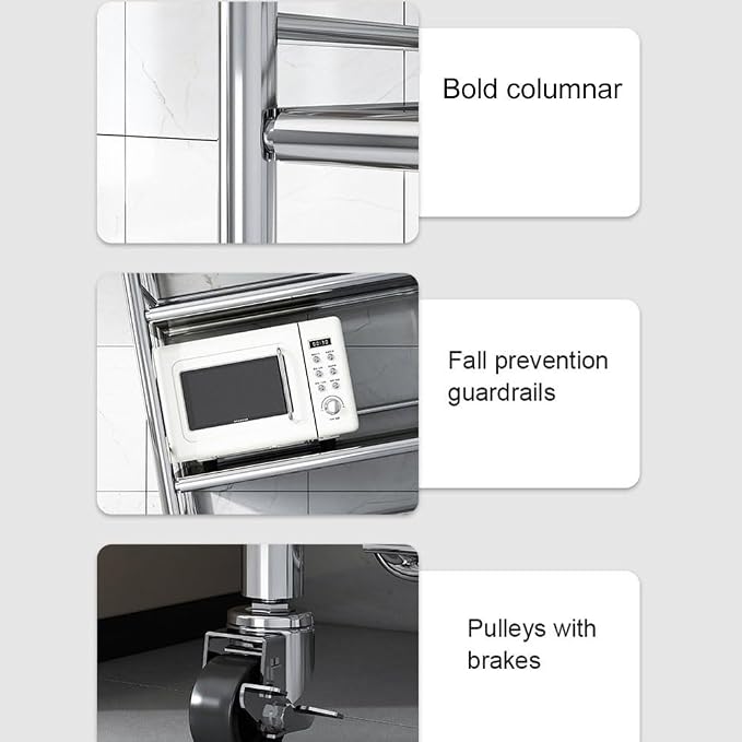 304 Stainless Steel Rolling Cart, Utility Kitchen Storage Carts - Image 4