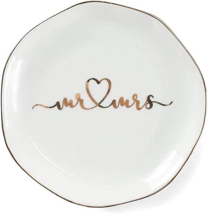 Mr.& Mrs Wedding Ring Dish-Jewelry Dish Tray-Ceramic White by VINCOMIC