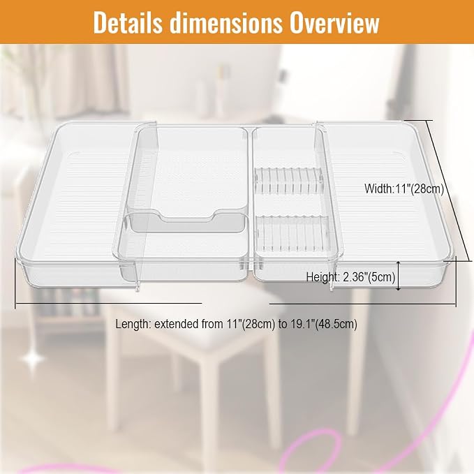 Expandable Drawer Organizer Tray from 11” to 19.1”, Adjustable Silverware in - Image 2