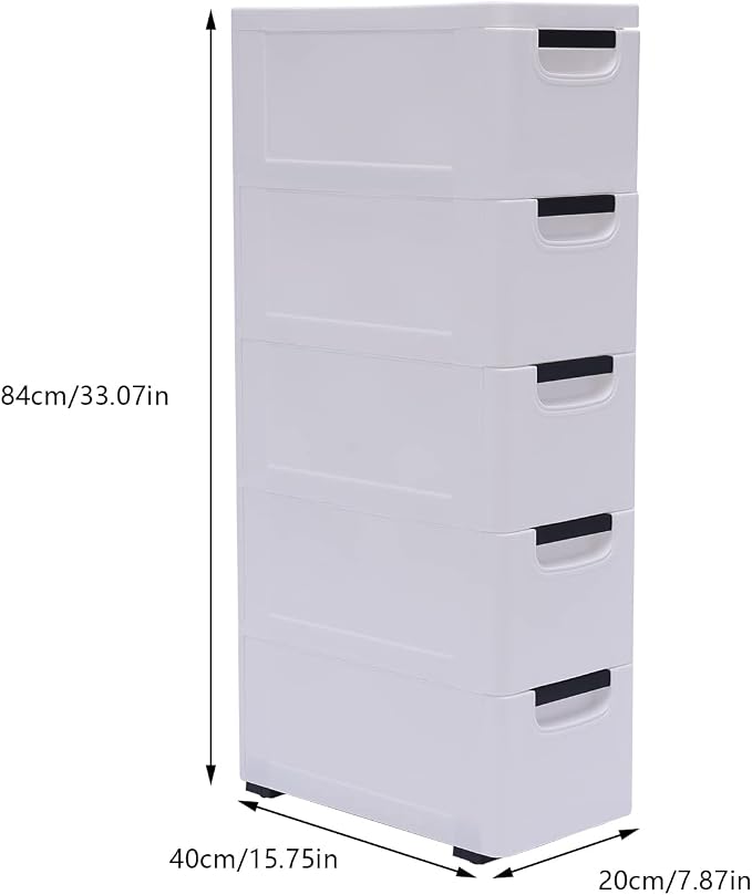 5 Tier White Plastic Storage Cabinet Stackable 5 Drawers Vertical Clothes - Image 3