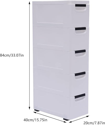 5 Tier White Plastic Storage Cabinet Stackable 5 Drawers Vertical Clothes - Image 3