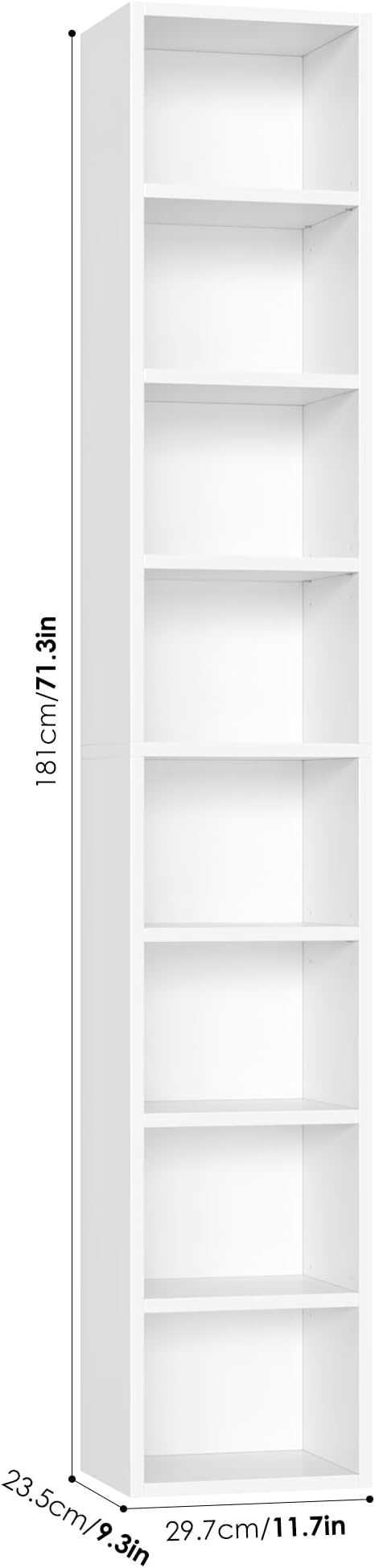 FOTOSOK Bookshelf Bookcase 8-Tier Narrow Bookshelf Tall CD Media Tower Rack | - Image 3