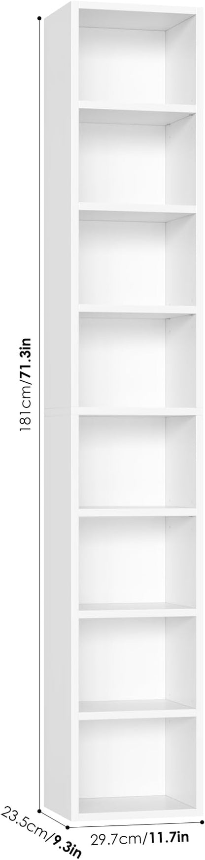 FOTOSOK Bookshelf Bookcase 8-Tier Narrow Bookshelf Tall CD Media Tower Rack | - Image 3