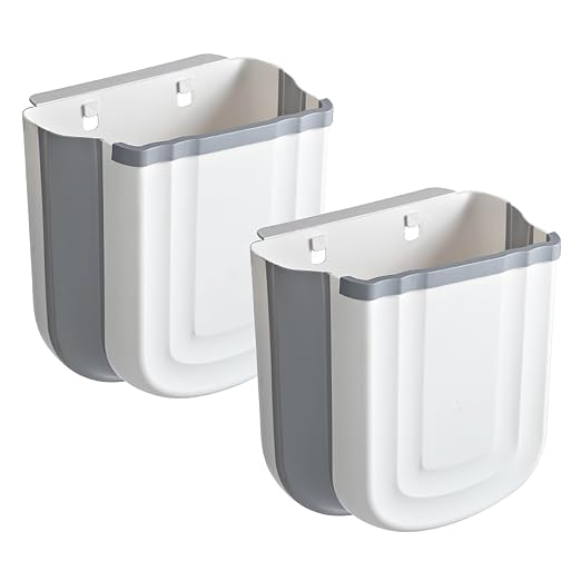 2 Pack Kitchen Hanging Trash Can, 2.4 Gallon / 9L Collapsible Waste Bin by Aimkeoulee