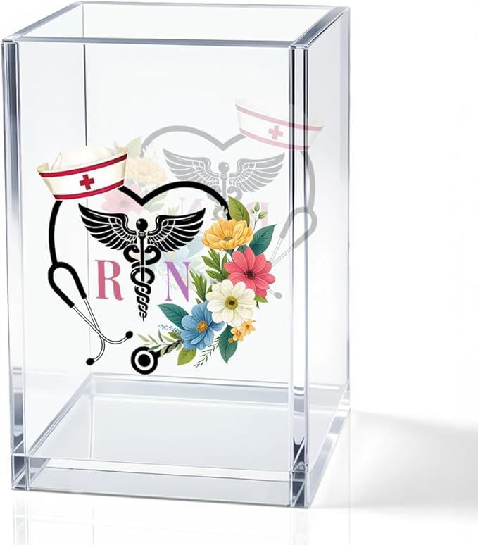 RN Acrylic Pencil Holder Cup, Floral Stethoscope Pen Holder by QYUVK