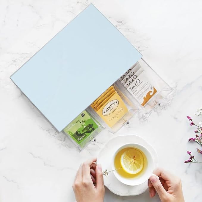 Desk Drawer Organizer with 3 Drawers, Plastic Clear Tea Bag Organizer, - Image 2