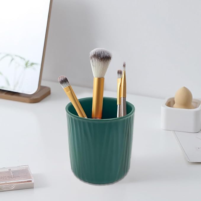 Round Ceramic Pen Holder for Desk Cute Pencil Cup Pot Desk Organizer for Girls - Image 2