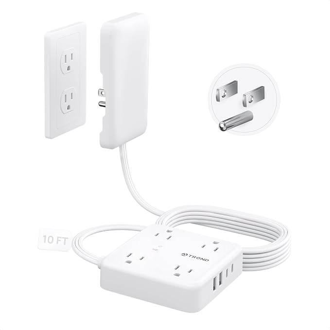 TROND Flat Plug Power Strip - 10ft Extension Cord with Multiple Outlets and 4 by TRONDOfficial