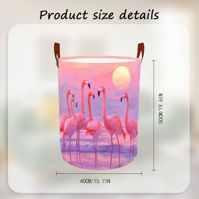 Laundry Baskets 15.7x19.7 Inch Large Pink Flamingo Sunset Beach Design - Image 3