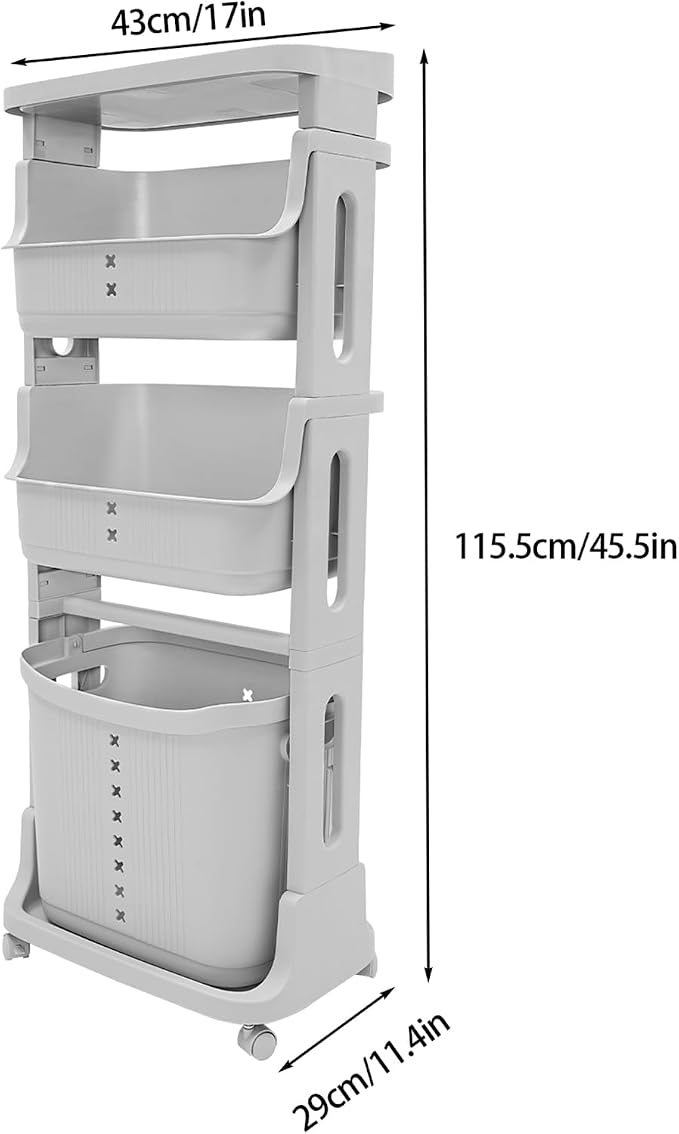 4-Tier Floor Standing Laundry Hampers on Wheels, Rolling Laundry Cart - Image 7