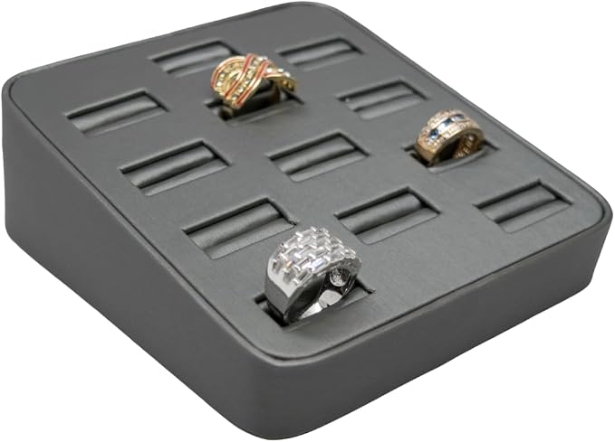 Novel Box 12-Slot Silver Leatherette Rings/Earrings/Cufflinks Holder Tray by NovelBoxCompanyLtd