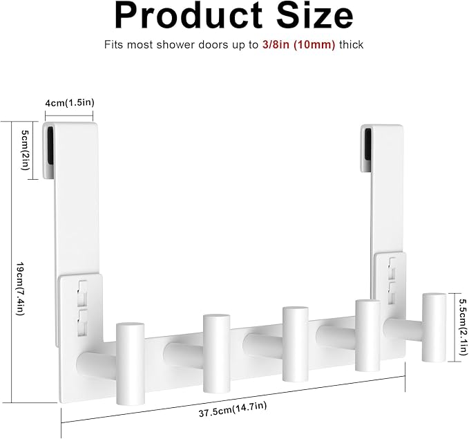 PMMASTO No-Drill Extra Long Shower Hooks, Fits 3/8" Thick Door, Heavy Duty - Image 2