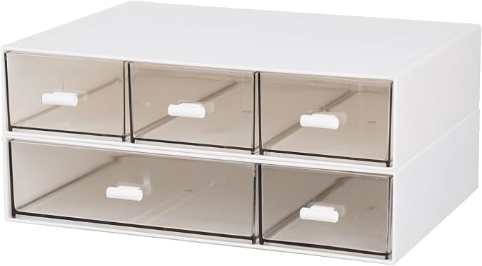 Desktop Organiser with 5 Drawers, Stackable Plastic Storage Box on Desk - Image 4