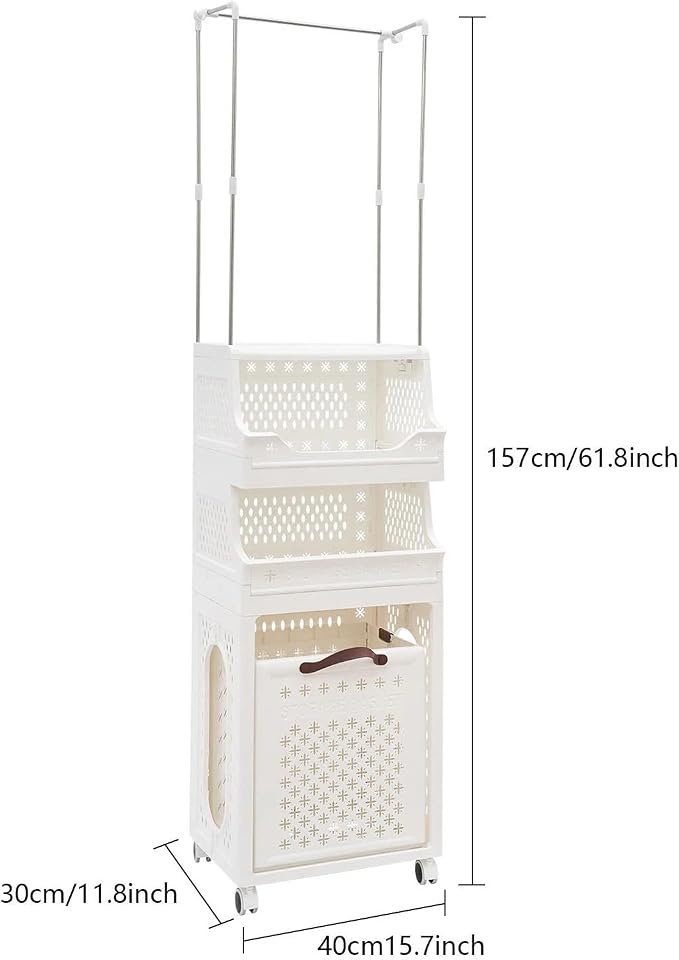 Laundry Hamper Cart, 4 Tiers Laundry Hamper Trolley, Laundry Basket, Rolling - Image 2