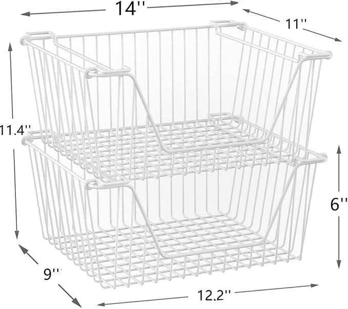 Stackable Wire Metal Baskets Cabinet Organizer Sturdy Metal Wire Pantry Freezer - Image 3